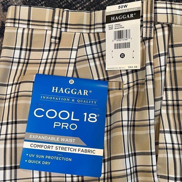 Haggar tan plaid shorts Big and Tall stretch shorts - Picture 2 of 7